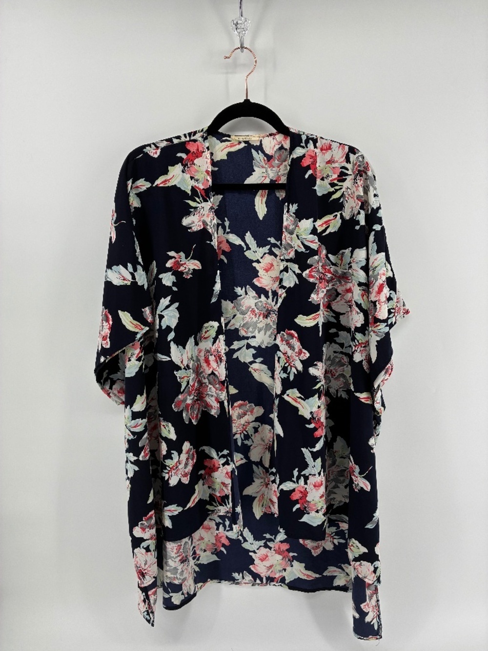 Blue Floral Open Front Cardigan
